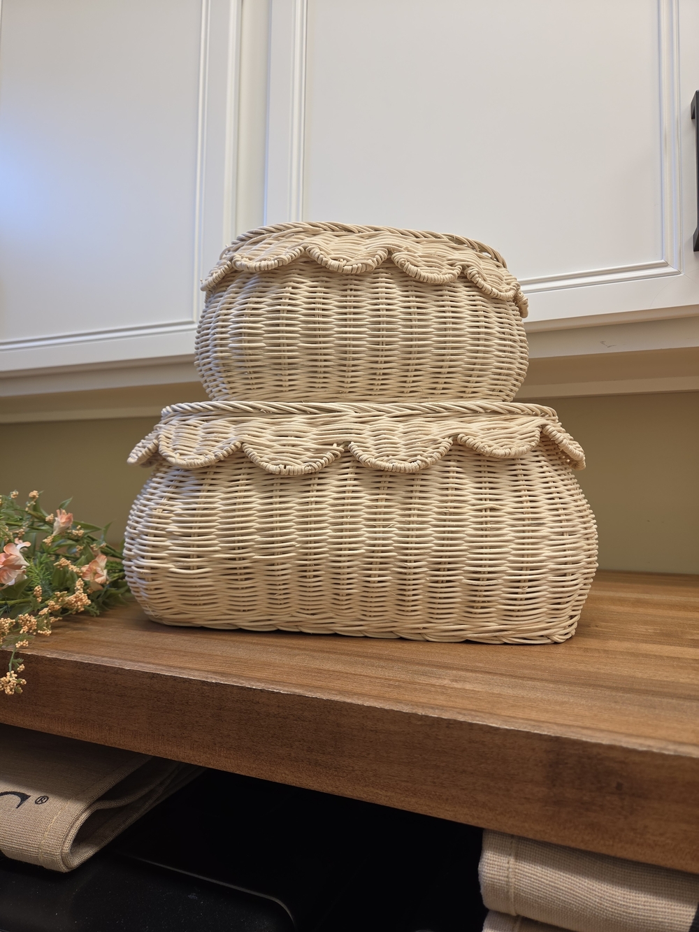 Serena & Lily Scalloped Rattan Storage Basket Duo - Cream
